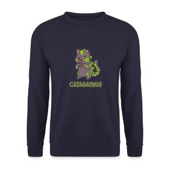 Katzen Dinosaurier Monster Saurier Dino Katze Miau - Unisex Pullover - Navy - Vorne - Alina (178cm) & Michal (187cm)