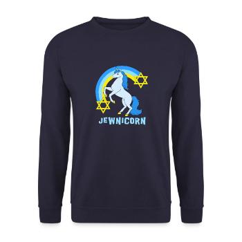 Judentum Einhorn Davidstern Jüdisch Juden - Unisex Pullover - Navy - Vorne - Alina (178cm) & Michal (187cm)