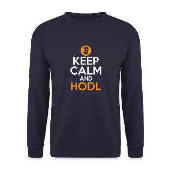 Behalten Sie Ruhe und HODL Bitcoin - Unisex Pullover - Navy - Vorne - Alina (178cm) & Michal (187cm)