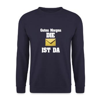 Guten Morgen die Post ist da! Tshirt für Postboten - Unisex Pullover - Navy - Vorne - Alina (178cm) & Michal (187cm)