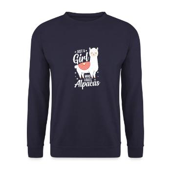 Just A Girl Who Loves Alpacas Lustig Alpaka Lama - Unisex Pullover - Navy - Vorne - Alina (178cm) & Michal (187cm)