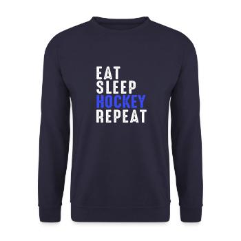 Eat Sleep Hockey wiederholen - Unisex Pullover - Navy - Vorne - Alina (178cm) & Michal (187cm)