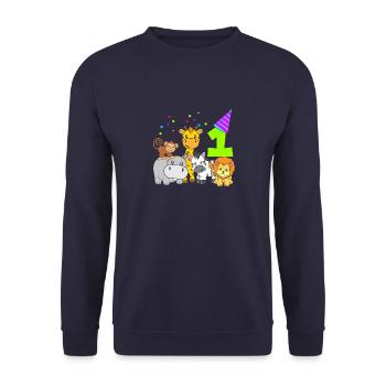 Birthday 1 year Children One zoo animals - Unisex Sweatshirt - navy - Front - Alina (178cm) & Michal (187cm)