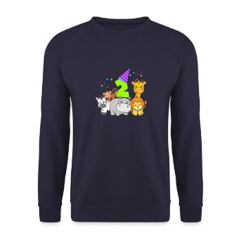 Geburtstag 2 Jahre Kinder Zwei Zootiere - Unisex Pullover - Navy - Vorne - Alina (178cm) & Michal (187cm)