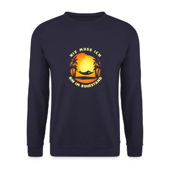 Nix muss ich Bin im Ruhestand - Unisex Pullover - Navy - Vorne - Alina (178cm) & Michal (187cm)