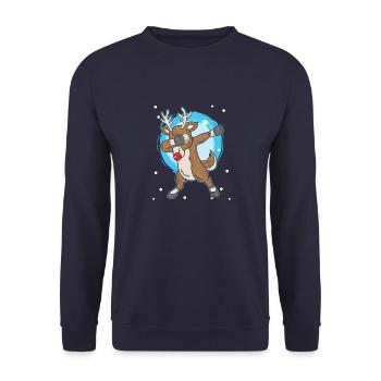 Weihnachten Rentier Rudolf Dab Rote Nase - Unisex Pullover - Navy - Vorne - Alina (178cm) & Michal (187cm)