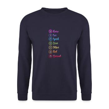 Sieben Chakra Om - Unisex Pullover - Navy - Vorne - Alina (178cm) & Michal (187cm)