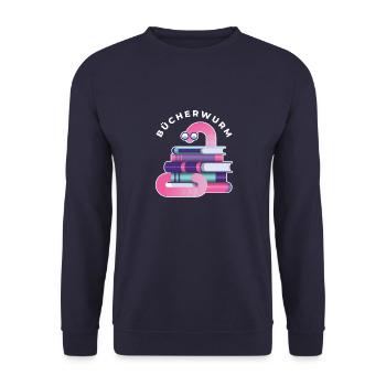 Bücherwurm - Unisex Pullover - Navy - Vorne - Alina (178cm) & Michal (187cm)