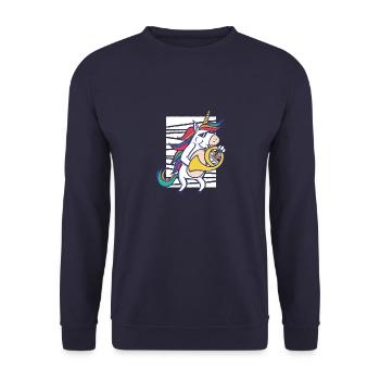 Einhorn spielt französisches Horn Musikinstrument - Unisex Pullover - Navy - Vorne - Alina (178cm) & Michal (187cm)