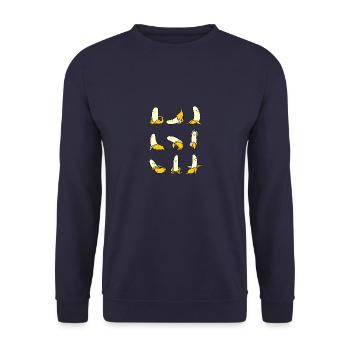 Bananen Yoga Geschenk - Unisex Pullover - Navy - Vorne - Alina (178cm) & Michal (187cm)