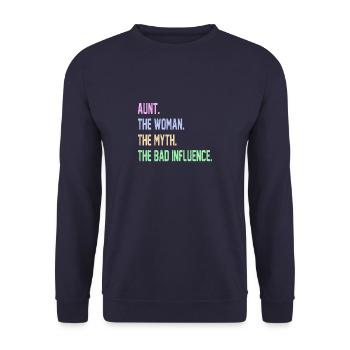 aunt woman bad influence aunt Funny saying - Unisex Sweatshirt - navy - Front - Alina (178cm) & Michal (187cm)