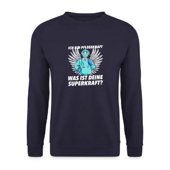 Pflegekraft Altenpflege Superkraft Systemrelevant - Unisex Pullover - Navy - Vorne - Alina (178cm) & Michal (187cm)