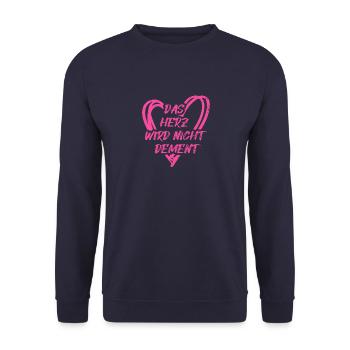 Altenpflege Das Herz Wird Nicht Dement Pflegekraft - Unisex Pullover - Navy - Vorne - Alina (178cm) & Michal (187cm)