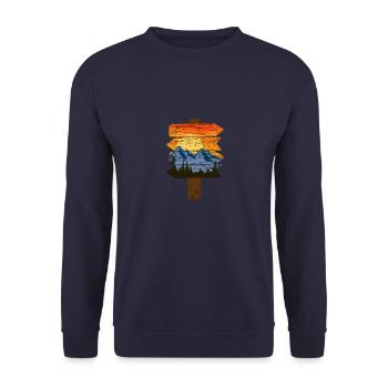 Montagnes forêt plaque en bois cadeau nature - Sweat-shirt Unisexe - marine - Devant - Alina (178cm) & Michal (187cm)