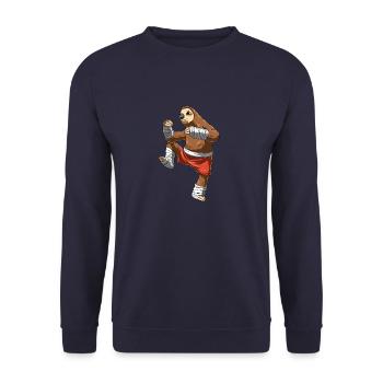 Muay Thai and kickboxing sloth - Unisex Sweatshirt - navy - Front - Alina (178cm) & Michal (187cm)