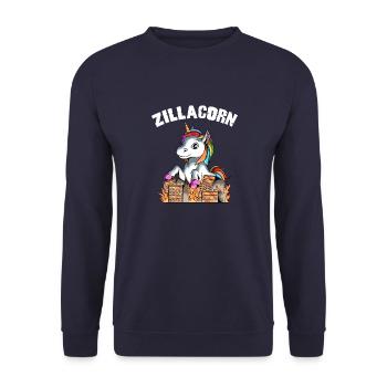 Zillacorn - Lustiges Kaiju Monster Einhorn - Unisex Pullover - Navy - Vorne - Alina (178cm) & Michal (187cm)