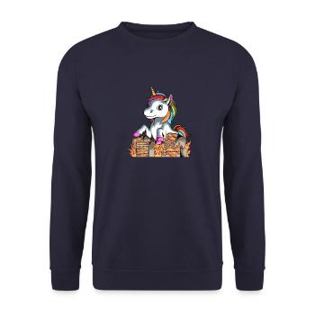 Zillacorn - Lustiges Kaiju Monster Einhorn - Unisex Pullover - Navy - Vorne - Alina (178cm) & Michal (187cm)