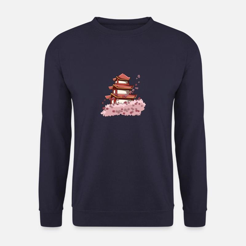 Japanischer Tempel mit Kirschblüten - Unisex Pullover - Navy
