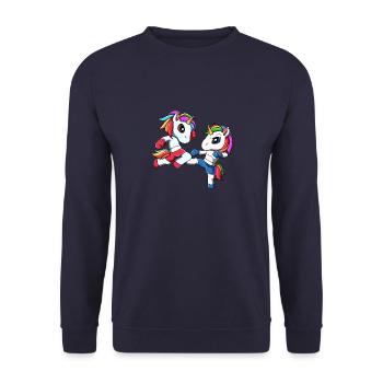 Funny Muay Thai Unicorns - Kickboxing Unicorns - Unisex Sweatshirt - navy - Front - Alina (178cm) & Michal (187cm)