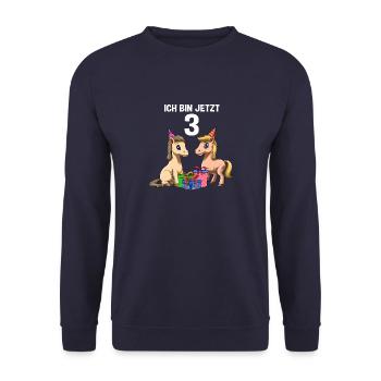 Horse birthday - 3 children's birthday - Unisex Sweatshirt - navy - Front - Alina (178cm) & Michal (187cm)