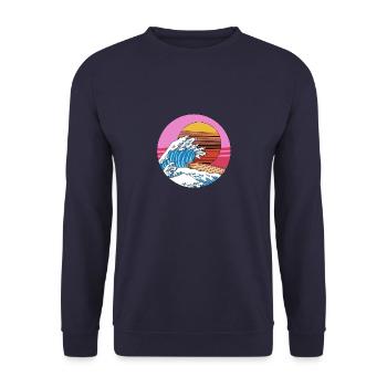 Retro Kanagawa Big Wave Japan - Unisex Pullover - Navy - Vorne - Alina (178cm) & Michal (187cm)