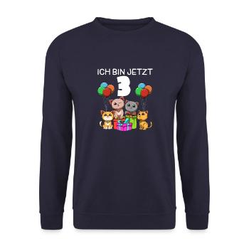 Lustige Katzen Party - 3. Kindergeburtstag - Unisex Pullover - Navy - Vorne - Alina (178cm) & Michal (187cm)
