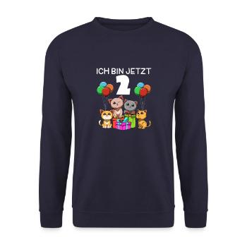 Lustige Katzen Party - 2. Kindergeburtstag - Unisex Pullover - Navy - Vorne - Alina (178cm) & Michal (187cm)