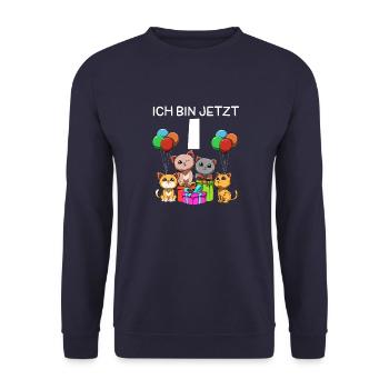 Lustige Katzen Party - 1. Kindergeburtstag - Unisex Pullover - Navy - Vorne - Alina (178cm) & Michal (187cm)