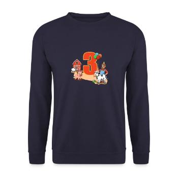 Bauernhof und Tiere - 3 Jahre Kindergeburtstag - Unisex Pullover - Navy - Vorne - Alina (178cm) & Michal (187cm)