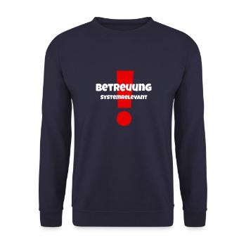 Betreuung systemrelevant Geschenkidee Pflege - Unisex Pullover - Navy - Vorne - Alina (178cm) & Michal (187cm)