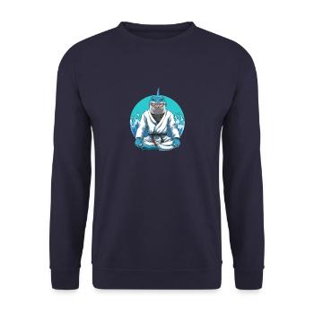 BJJ Shark - Haifisch im Jiu Jitsu Gi - Unisex Pullover - Navy - Vorne - Alina (178cm) & Michal (187cm)