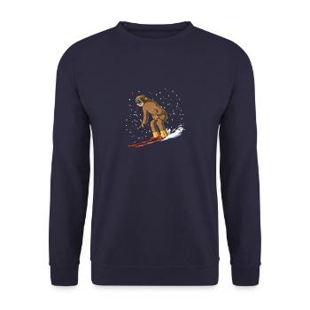 Sloth on Ski - Lustiges Ski Faultier - Unisex Pullover - Navy - Vorne - Alina (178cm) & Michal (187cm)