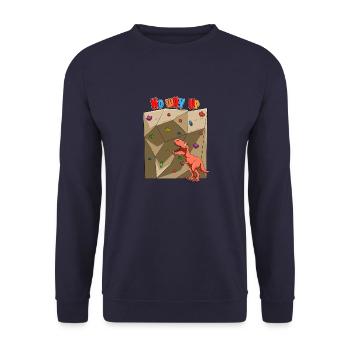 Funny Boulder Dinosaur - Desperate T-Rex - Unisex Sweatshirt - navy - Front - Alina (178cm) & Michal (187cm)