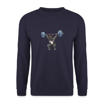 Fitness French Bulldog - Frenchie with barbell - Unisex Sweatshirt - navy - Front - Alina (178cm) & Michal (187cm)