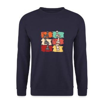 Retro Schachbrett Schachspieler Schachfiguren - Unisex Pullover - Navy - Vorne - Alina (178cm) & Michal (187cm)