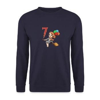 Sorceress Birthday - 7 year birthday party - Unisex Sweatshirt - navy - Front - Alina (178cm) & Michal (187cm)