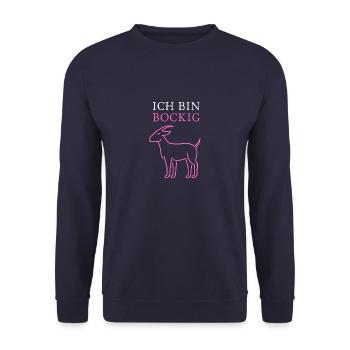 Ich bin BOCKIG! - Unisex Pullover - Navy - Vorne - Alina (178cm) & Michal (187cm)