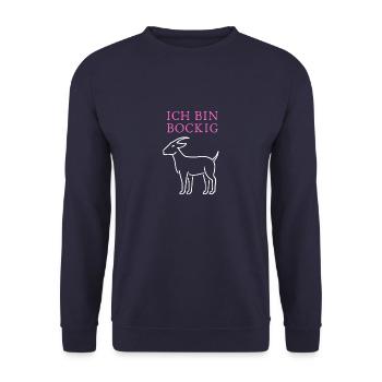Ich bin BOCKIG! - Unisex Pullover - Navy - Vorne - Alina (178cm) & Michal (187cm)