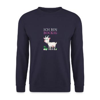 Ich bin BOCKIG! - Unisex Pullover - Navy - Vorne - Alina (178cm) & Michal (187cm)
