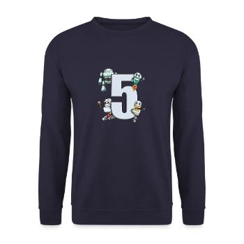 Anniversaire enfant robot - 5 ans - Sweat-shirt Unisexe - marine - Devant - Alina (178cm) & Michal (187cm)