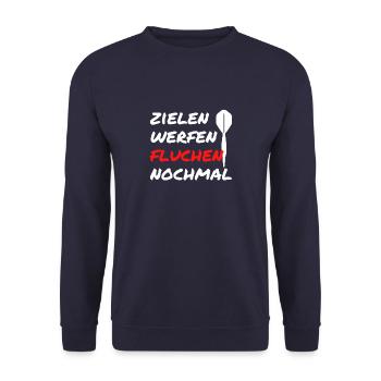 Zielen, Werfen, Fluchen und Nochmal! DARTS ON - Unisex Pullover - Navy - Vorne - Alina (178cm) & Michal (187cm)