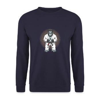 Gorilla im BJJ Gi - Jiu Jitsu - Unisex Pullover - Navy - Vorne - Alina (178cm) & Michal (187cm)