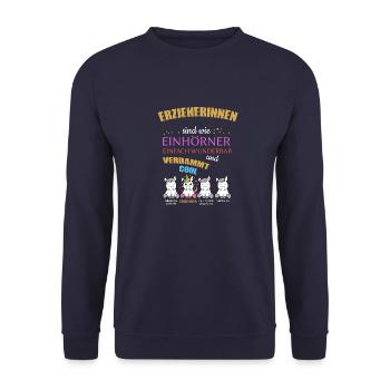Erzieherinnen sind wie Einhörner verdammt Cool - Unisex Pullover - Navy - Vorne - Alina (178cm) & Michal (187cm)