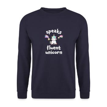 Top Fun Speaks Fluent Unicorn Fun Design - Unisex Sweatshirt - navy - Front - Alina (178cm) & Michal (187cm)