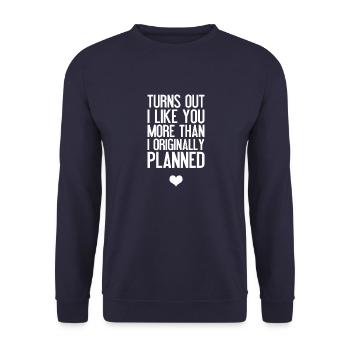 Ich mag dich ein bisschen mehr als ursprünglich - Unisex Pullover - Navy - Vorne - Alina (178cm) & Michal (187cm)