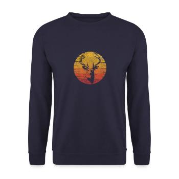 Herren Vintage Hirsch Reh Rentier Forstwirt - Unisex Pullover - Navy - Vorne - Alina (178cm) & Michal (187cm)