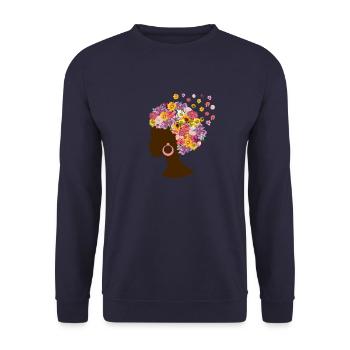 Black Woman Girl Flower Melanin Afrika Amerika - Unisex Pullover - Navy - Vorne - Alina (178cm) & Michal (187cm)