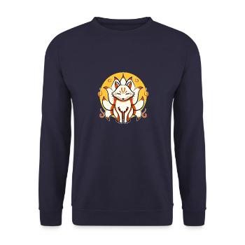 Japanische Kami Inari Fox Kitsune maske - Unisex Pullover - Navy - Vorne - Alina (178cm) & Michal (187cm)