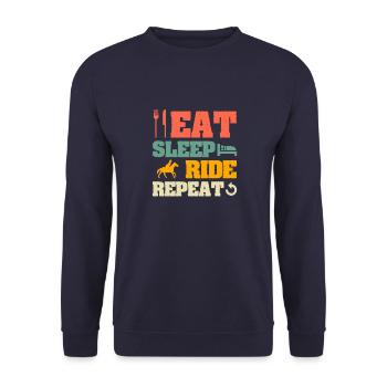 Eat Sleep Ride Repeat Reiten Horse Pferde Reiterin - Unisex Pullover - Navy - Vorne - Alina (178cm) & Michal (187cm)