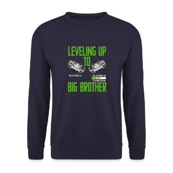 Leveling Up to Big Brother Schwangerschaft Bruder - Unisex Pullover - Navy - Vorne - Alina (178cm) & Michal (187cm)